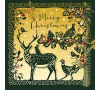 Ling Design Box of 5 Handmade Christmas Cards - Foil Embossed - Embellished - Raised Cut-Out Greeting Cards - 160 x 160mm In the Woods Forest Animal Scene