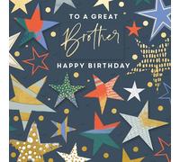 Ling Design Brother Birthday Card - Luxury Design with Bold Star Illustration - Embossed Foil Finish and Embellishments - Happy Birthday Card to a Great Brother - For Him