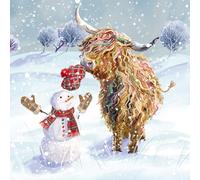 Ling Design Charity Christmas Cards Multipack - Pack of 10 Premium Christmas Greeting Cards with Envelopes, Festive Highland Cow & Snowman - Supporting UK Charities