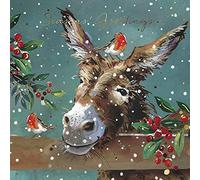 Ling Design Charity Christmas Cards Pack of 6 - Donkey and Robin Design - Foil Finish - Festive Christmas Cards Multipack - In Aid of UK Charities
