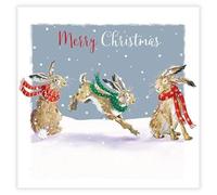 Ling Design Charity Christmas Cards Pack of 6 - Festive Hares in the Snow - Premium Greeting Cards Multipack with Envelopes - Supporting UK Charities