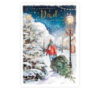 Ling Design Christmas Card for Dad - Festive Winter Scene - Embossed Gold Foil Finish - Premium Special Greeting Card with Envelope
