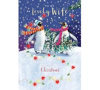 Ling Design Christmas Card for Wife - Festive Penguins in the Snow - Gold Foil Finish - Premium Greeting Card with Envelope