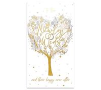 Ling Design Congratulations On Your Wedding Card - Romantic Floral Love Hearts Design - 3D Decoupage Embellishements & Embossed Gold Foil Finish - Newly Weds Premium Greeting Card with Envelope