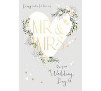 Ling Design Congratulations on your Wedding Day Card for Mr & Mrs - Elegant Floral Love Hearts - Embossed Gold Foil Finish - Premium Greeting Card with Envelope