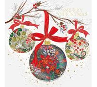 Ling Design Exquisite Handmade Xmas Cards - Gold Embossed - Embellished - Raised Cut-Out Art - Christmas Cards Great British Card Company (Pretty Baubles - Pack of 5 Cards)