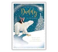 Ling Design Festive Christmas Card for Daddy - Cute Polar Bear & Penguin in the Snow - Foil & Flitter Finish - Premium Quality Special Christmas Greeting Card with Envelope