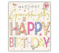Ling Design Granddaughter Birthday Card for Women or Girls - Luxury Colourful Lettering Design - Embossed Foil Finish with Embellishments - Happy Birthday Card for Her