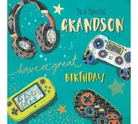 Ling Design Grandson Birthday Card - Bold Gaming Design - Happy Birthday Card for a Special Grandson - Foil Finish - For Him