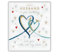 Ling Design Husband Birthday Card - Artistic Hearts and Birds Design - Foil Finish - Happy Birthday Card for Him