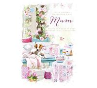 Ling Design Mother's Day (Large) Card - Time to Relax - Lovely Illustrative Design - Dog Relaxing in a Floral Themed Room
