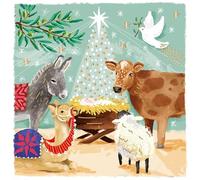 Ling Design Nativity In The Stable - Peace Dove & Animals Religious Pack of 6 Festive Art Foiled Charity Xmas Christmas Cards