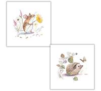 Ling Design Notecards Pack of 8 - Cute Floral Woodland Animal Designs - 2 Assorted Designs - Foil Finish - Eight Blank Greeting Cards with Envelopes