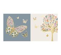 Ling Design Notecards Pack of 8 - Pretty Floral Butterfly and Tree Designs - 2 Assorted Designs - Foil Finish - Eight Blank Greeting Cards with Envelope