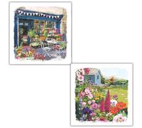 Ling Design Notecards Pack of 8 - Pretty Floral Scenes - 2 Assorted Designs - Foil Finish - Eight Blank Greeting Cards with Envelopes