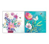 Ling Design Notecards Pack of 8 - Vibrant Floral Designs with Bees - 2 Assorted Designs - Foil Finish - Eight Blank Greeting Cards with Envelopes