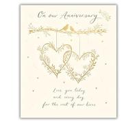 Ling Design Our Anniversary Card - Happy Anniversary Card for Husband or Wife with Botanical Heart and Birds Design and an Embossed Foil Finish