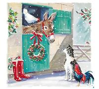 Ling Design Pack of 6 Artistic Charity Christmas Cards - 'A Festive Welcome' - Snowy Farmyard Animals - 6 Cards of 1 Illustrated Design - From The Great British Card Company