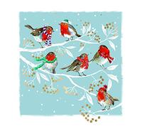 Ling Design Pack of 6 Artistic Charity Christmas Cards - 'Festive Robins' - Robins Wearing Scarves - From The Great British Card Company