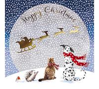 Ling Design Pack of 6 Charity Christmas Cards - 'Animals in the Moonlight' - 6 Cards of 1 Attractive Design with a Gold Foil Finish