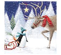 Ling Design Pack of 6 Charity Christmas Cards - Festive Penguin & Reindeer - Supporting UK Charities - Premium Greeting Cards - 6 Cards of 1 Design