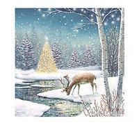 Ling Design Pack of 6 Charity Christmas Cards - 'Forest in the Snow' - Attractive Design with Deer and Christmas Tree - 6 Cards of 1 Design