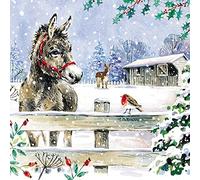 Ling Design Pack of 6 Charity Christmas Cards - 'It's that Special Time of the Year' - Lovely Artistic Design with Donkey and Robin in the Snow - 6 Cards of 1 Design, Multi, 146 x 146 x 14mm