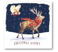 Ling Design Pack of 6 Charity Christmas Cards - Pack of 6 Premium Christmas Greeting Cards - 'Reindeer & Owl' Festive Stag & Owl Winter Scene - Supporting UK Charities