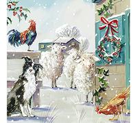 Ling Design Pack of 6 Charity Christmas Cards - Premium Christmas Greeting Cards Design with Sheep, Hens & Dog - Festive Farm Animals - 6 of 1 Design - Supporting UK Charities