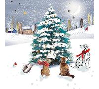 Ling Design Pack of 6 Festive Charity Christmas Cards - Premium Christmas Greeting Cards - Cute Animals & Tree in the Snow - Supporting UK Charities - Gold Foil Finish