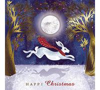 Ling Design Pack of 6 Premium Charity Christmas Cards - 'Forest Hare' - Festive White Hare Leaping in the Snow - 6 Cards of 1 Design - Supporting UK Charities