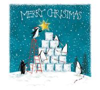 Ling Design Pack of 6 Premium Charity Christmas Cards - 'The Star On Top' - Festive Penguins in the Snow - 6 Cards of 1 Illustrated Design - Supporting UK Charities