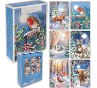 Ling Design Premium Box of 24 Assorted Christmas and Happy New year Cards - 4 Each of 6 Designs - Great British Card Company (Winter Wildlife)