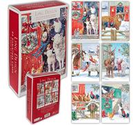 Ling Design Premium Box of 24 Assorted Christmas and Happy New year Cards - 4 Each of 6 Designs - Great British Card Company (Farmyard Animals)