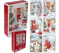 Ling Design Premium Box of 24 Assorted Christmas and Happy New year Cards - 4 Each of 6 Designs - Great British Card Company (At Home for Christmas)