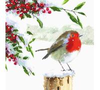Ling Design Robin On A Perch - Charity Christmas Cards Pack of 6 | Pack of 6 - Eco Friendly- Envelopes Included - 140 x 140mm