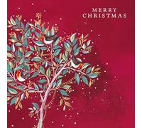 Ling Design Robins Decorating Tree - Festive Art Premium Gold Foil Finished Pack of 6 Xmas Charity Christmas Cards