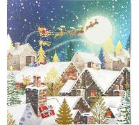 Ling Design Santas's Sleigh on Christmas Night 10cm Square Foil Embossed Christmas Cards Pack of 10
