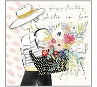 Ling Design Sister In Law Birthday Card - Handcrafted Happy Birthday Card with Feminine Floral Bouquet Design and Foil and Embellished Details - Birthday Card for Women