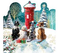 Ling Design Special Delivery Dogs Waiting for the Mail 16cm Square Handmade Cut Out Foil Embossed Christmas Cards Pack of 10