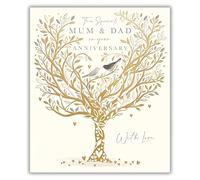Ling Design Special Mum and Dad Anniversary Card - Happy Anniversary Card for a Special Couple with Artistic Tree and Birds Design and an Embossed Foil Finish