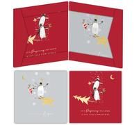 Ling Design The Curious Inksmith - Festive Arts & Crafts Pack of 8 Christmas Cards in 2 Designs Published 16 x 16cm - Gold Embossed - Great British Card Company (Festive Penguins)