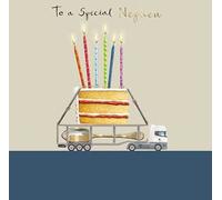 Ling Design The Curious Inksmith Range Greeting Card - Happy Birthday Nephew - Special Delivery Truck And Piece Of Cake With Candles - Embossed Foil Finish