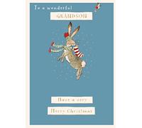 Ling Design to A Wonderful Grandson Happy Hare Foiled Christmas Greeting Card Xmas Cards X14447GH