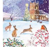 Ling Design Wildlife Watercolour Art Pack of 6 Christmas Cards - Premium Board - Charity Christmas Cards Great British Card Company (Wild Hares Gathering)