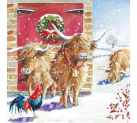 Ling Design Wildlife Watercolour Art Pack of 6 Christmas Cards - Premium Board - Charity Christmas Cards Great British Card Company (Highland Cattle)