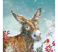 Ling Design Wildlife Watercolour Art Pack of 6 Christmas Cards - Premium Board - Charity Christmas Cards Great British Card Company (Donkey in the Snow)