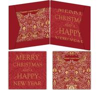 Ling Design William Morris & Co Originals - Festive Arts & Crafts Pack of 8 Christmas Cards in 2 Designs Published 16 x 16cm - Gold Embossed - Great British Card Company (Bird)