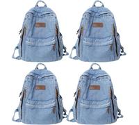 Ling Men's Women's Denim Backpack, Vintage Grunge Jeans Backpacks, Blue, Laptop Backpack, Retro Backpack for Study, Travel, Work, 32x13x38cm