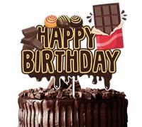 LINGBOOM Black Glitter Cake Topper - Birthday - 1 Count (1 Piece) - 3.86 Inches x 9.8 Centimeters